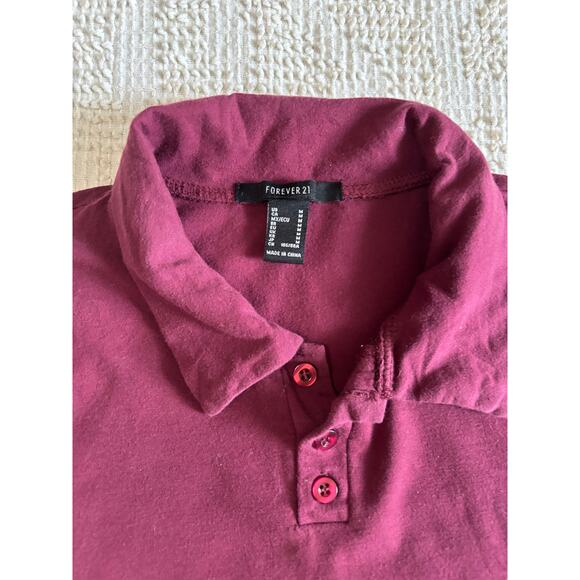 Forever 21 Cropped Polo Shirt Maroon Size Medium Pre-Owned - Picture 4 of 10